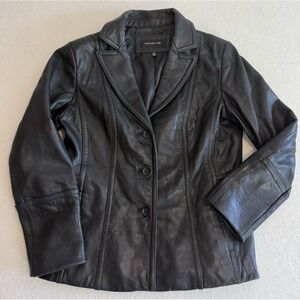 Jones New York Women's Black Leather Button Jacket Size Large
